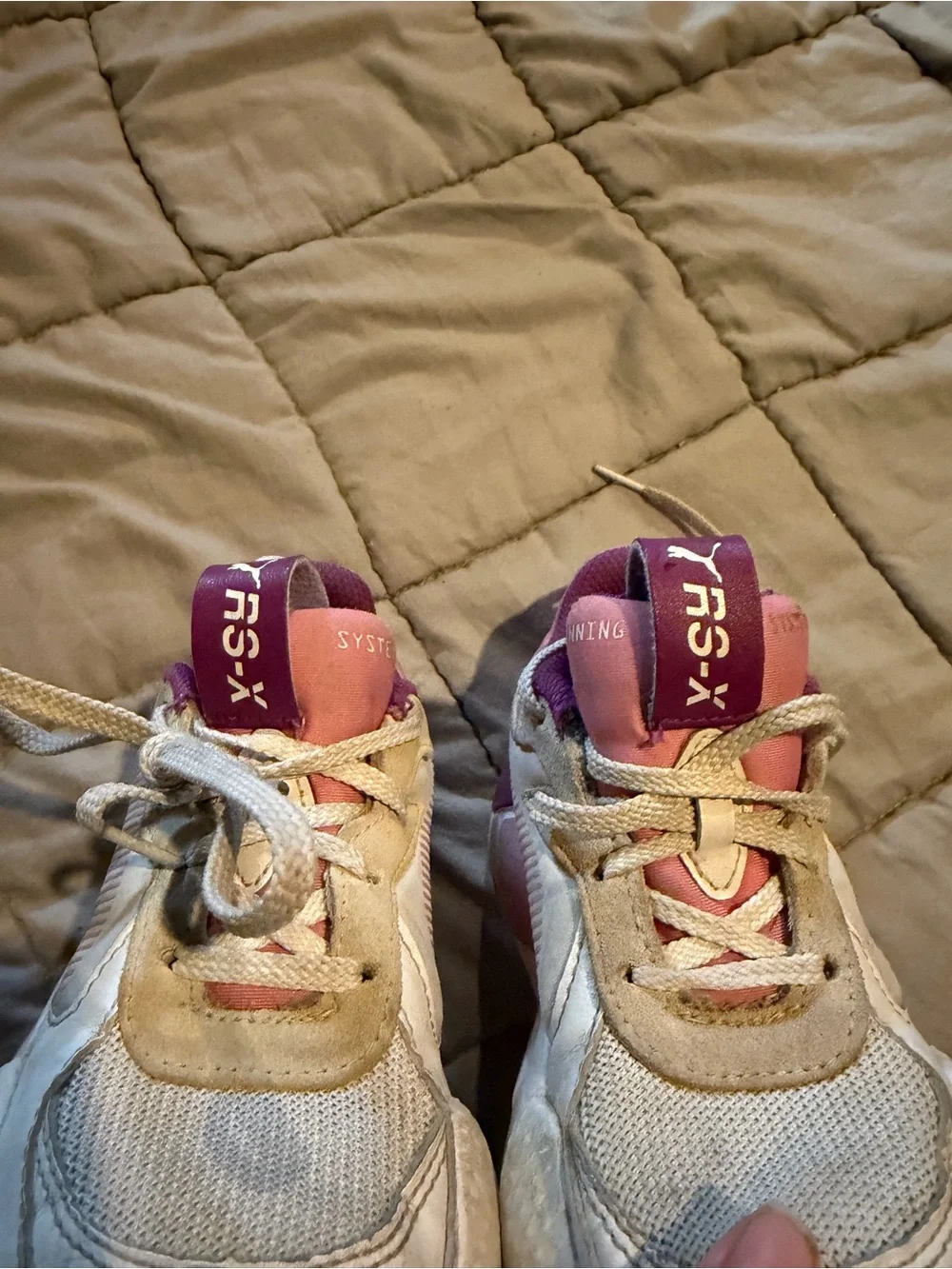 Puma White and Pink Kids Sneakers with Purple Accents